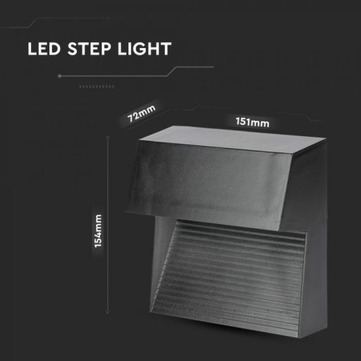 V-TAC Led lépcsőlámpa négyzet forma 3W fekete 3000K - 1398