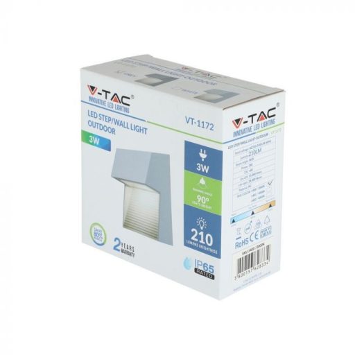 V-TAC Led lépcsőlámpa négyzet forma 3W szürke 3000K - 1400