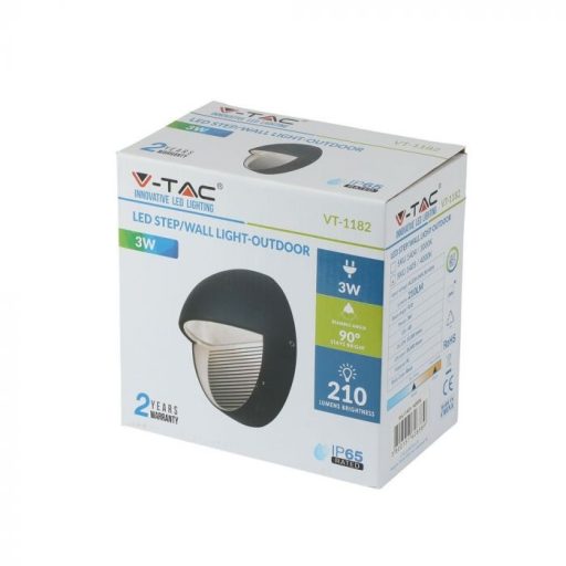 V-TAC Led lépcsőlámpa kerek forma 3W fekete 4000K - 1405