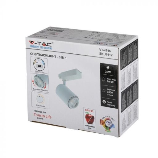 V-TAC 45W LED COB SÍNES LÁMPA fehér test 3 az 1-ben - 1412