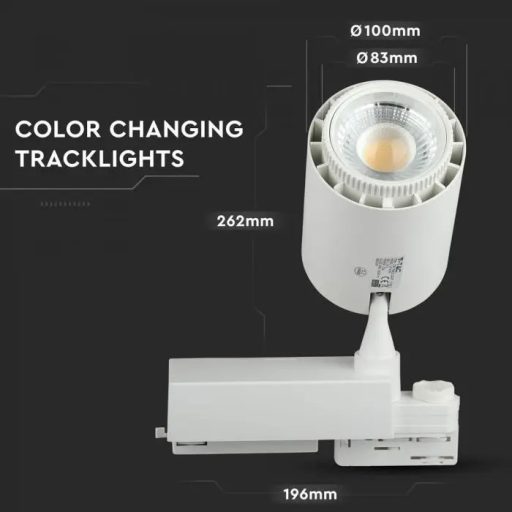 V-TAC 45W LED COB SÍNES LÁMPA fehér test 3 az 1-ben - 1412