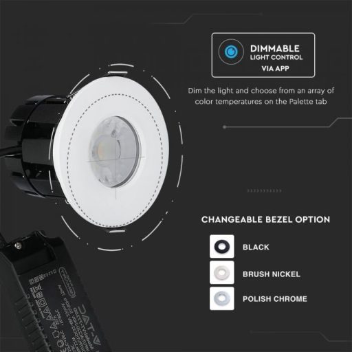 V-TAC LED IP65 10W tűzálló beépíthető mélysugárzó, Wifi smart, dimmelhető, 3 az 1-ben (CCT) - 1424