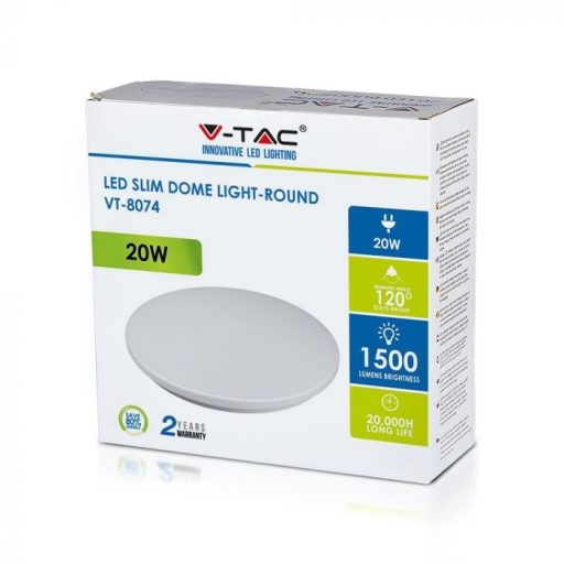 V-TAC LED keskeny lámpatest kerek forma 20W 3000K - 1431