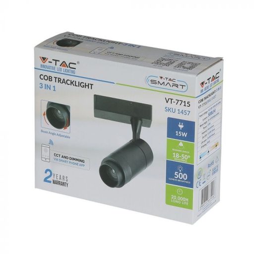 V-TAC 15W LED SÍNES LÁMPA Bluetooth vezérléssel fekete 3 az 1-ben - 1457
