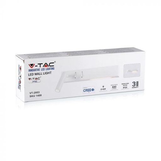 V-TAC 3W+6W LED Fali olvasó lámpa fehér 3000K - 1488