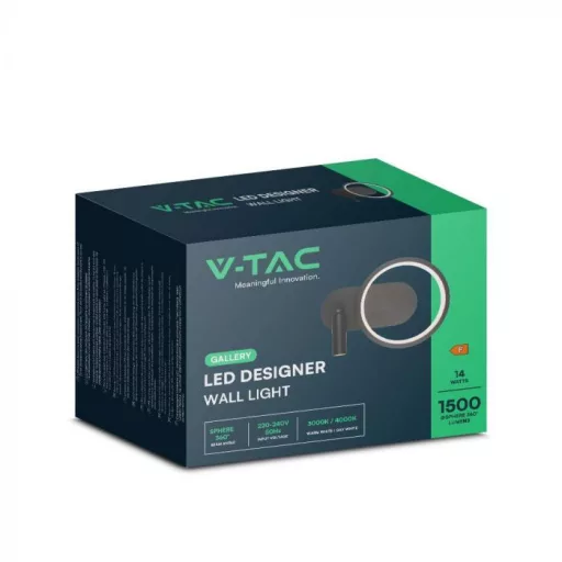 V-TAC LED 12W mennyezeti lámpa fekete  - 3000K - 14981