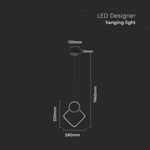 V-TAC LED Függeszték lámpa 12W - fekete -  4000K - 14999