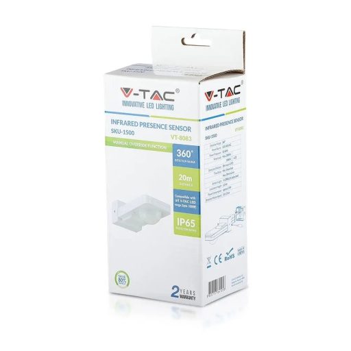 V-TAC infravörös mozgásérzékelő 360° IP65 - fehér  - 1500