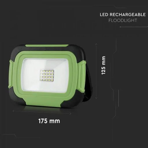 V-TAC LED tölthető, hordozható reflektor USB aljzattal, SOS funkcióval 10W 100° 4000K zöld, fekete házas (Samsung Chip) - 20037