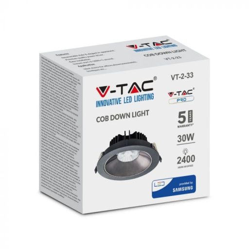 V-TAC Led COB beépíthető lámpa 30W 6400K - fekete - 20059