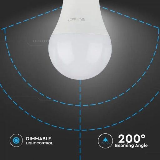 V-TAC LED izzó dimmelhető  E27 A60 12W 200° 6400K gömb (Samsung Chip) - 20185