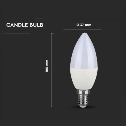 V-TAC LED izzó dimmelhető  E14 C37 5.5W 200° 6400K gyertya (Samsung Chip) - 20187
