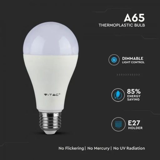 V-TAC LED izzó dimmelhető  E27 A65 17W 200° 6400K gömb (Samsung Chip) - 20190