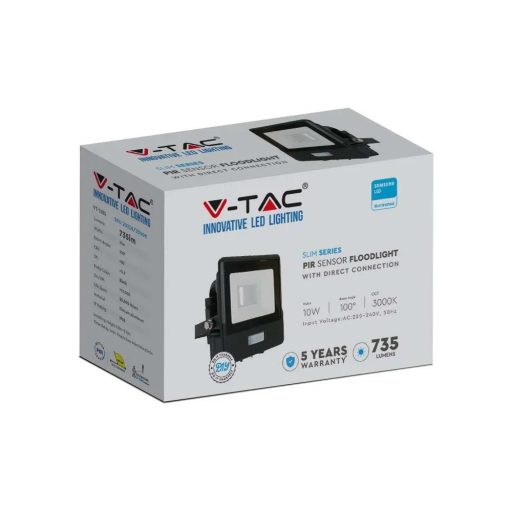 V-TAC 10W MOZGÁSÉRZÉKELŐS LED REFLEKTOR 100° 3000K FEKETE HÁZAS (SAMSUNG CHIP) - 20256