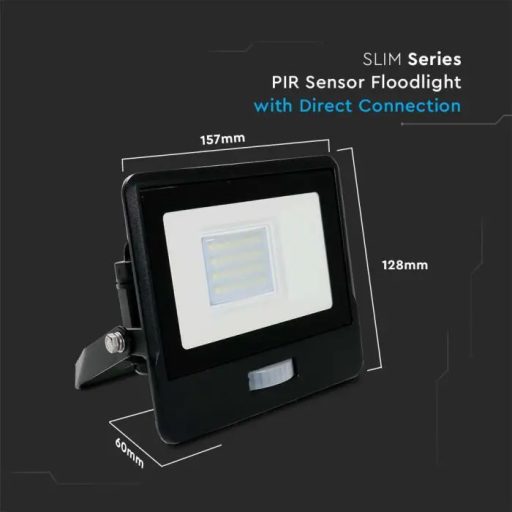 V-TAC 20W MOZGÁSÉRZÉKELŐS LED REFLEKTOR 100° 3000K FEKETE HÁZAS (SAMSUNG CHIP) - 20259