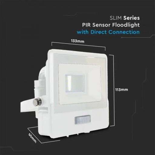 V-TAC 10W MOZGÁSÉRZÉKELŐS LED REFLEKTOR 100° 6500K FEHÉR HÁZAS (SAMSUNG CHIP) - 20270