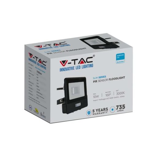 V-TAC 10W MOZGÁSÉRZÉKELŐS LED REFLEKTOR 100° 6500K FEKETE HÁZAS (SAMSUNG CHIP) - 20282