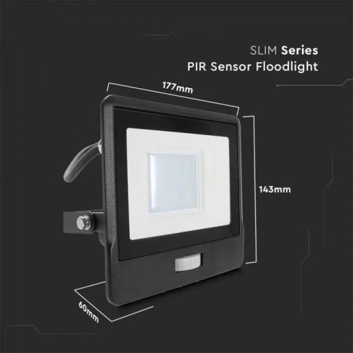 V-TAC 30W MOZGÁSÉRZÉKELŐS LED REFLEKTOR 100° 6500K FEKETE HÁZAS (SAMSUNG CHIP) - 20288