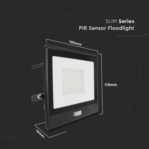 V-TAC 50W MOZGÁSÉRZÉKELŐS LED REFLEKTOR 100° 4000K FEKETE HÁZAS (SAMSUNG CHIP) - 20290