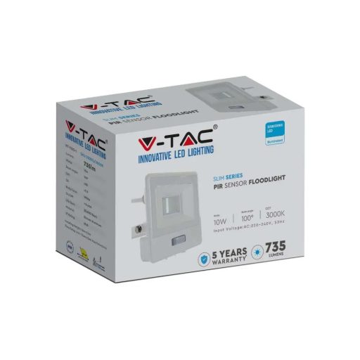 V-TAC 10W MOZGÁSÉRZÉKELŐS LED REFLEKTOR 100° 4000K FEHÉR HÁZAS (SAMSUNG CHIP) - 20293