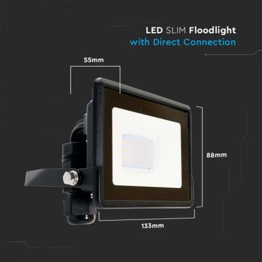 V-TAC 10W LED REFLEKTOR 100° 6500K FEKETE HÁZAS (SAMSUNG CHIP) - 20306