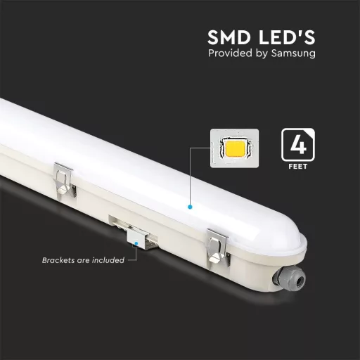 V-TAC 36W Vízálló LED armatúra tejfehér burával 120 cm 120° 120lm/W 4000K (Samsung Chip) IP65 - 20468