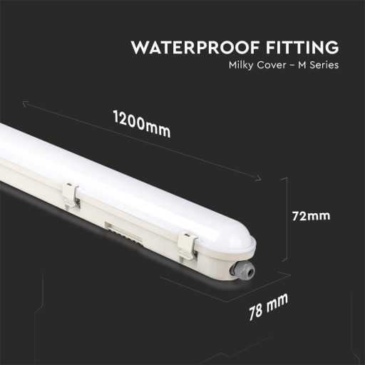 V-TAC 60W Vízálló LED armatúra tejfehér burával 120 cm 120° 120lm/W 6400K (Samsung Chip) IP65 - 20474