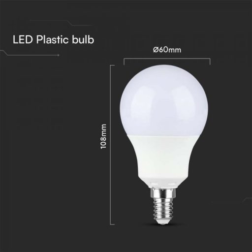 V-TAC LED izzó  E14 A60 8.5W 200° 3000K gömb (Samsung Chip) - 21114
