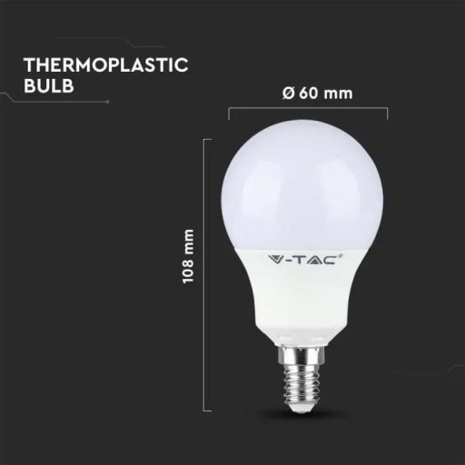 V-TAC LED izzó  E14 A60 8.5W 200° 6400K gömb (Samsung Chip) - 21116