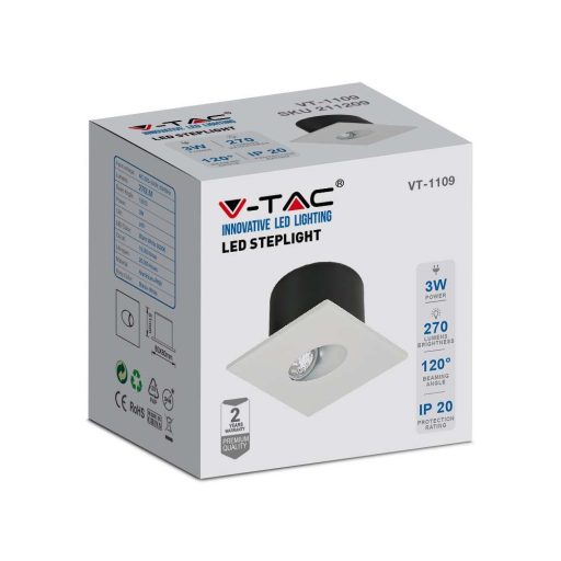 V-TAC Led lépcsőlámpa négyzet forma 3W 3000K - 211209