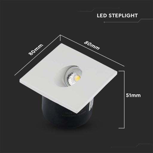 V-TAC Led lépcsőlámpa négyzet forma 3W 3000K - 211209