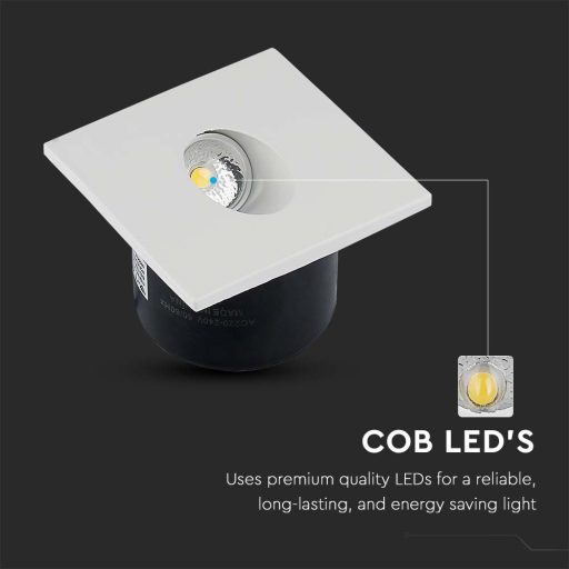 V-TAC Led lépcsőlámpa négyzet forma 3W 3000K - 211209