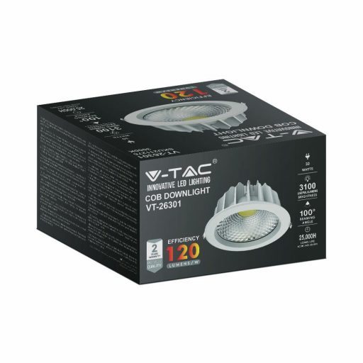 V-TAC Led beépíthető COB 30W 120lm/W 4500K - 211277