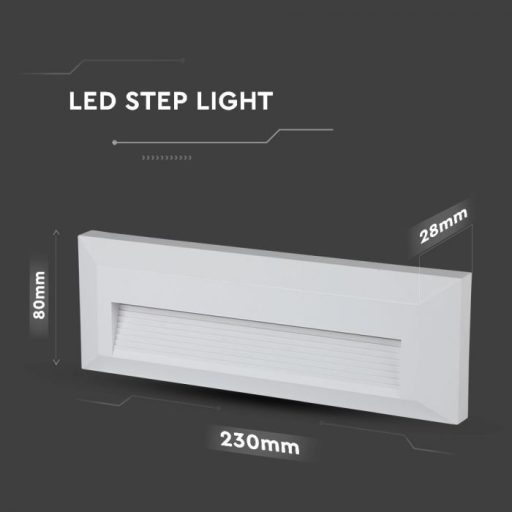 V-TAC Led lépcsőlámpa téglalap forma 3W fehér 4000K - 211326