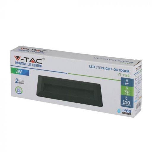 V-TAC Led lépcsőlámpa téglalap forma 3W fekete 3000K - 211329