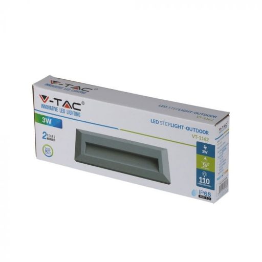 V-TAC Led lépcsőlámpa téglalap forma 3W szürke 3000K - 211331