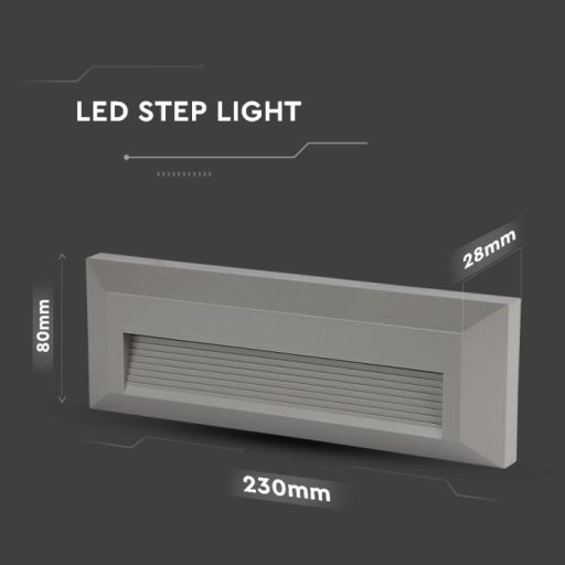 V-TAC Led lépcsőlámpa téglalap forma 3W szürke 3000K - 211331
