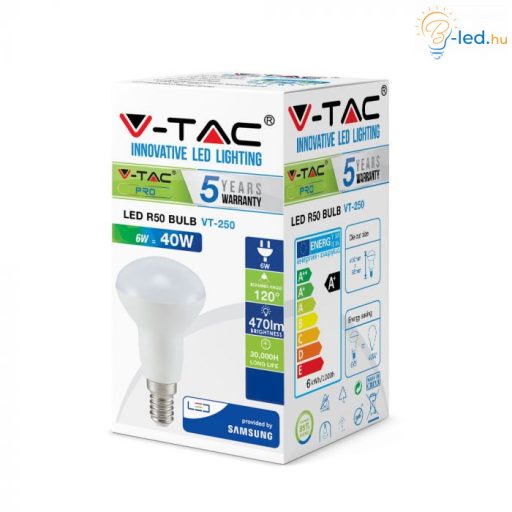 V-TAC LED izzó  E14 R50 4,8W 120° 4000K spot (Samsung Chip) - 21139