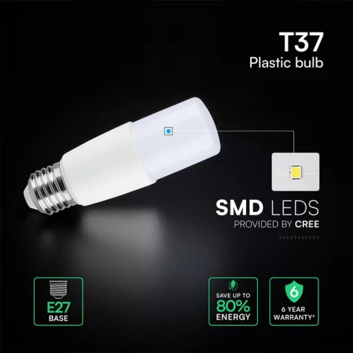 V-TAC LED izzó  E27 T37 7.5W 230° 3000K STIK, henger (CREE Chip) - 211446