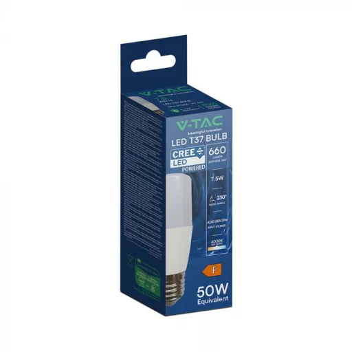 V-TAC LED izzó  E27 T37 7.5W 230° 4000K STIK, henger (CREE Chip) - 211456