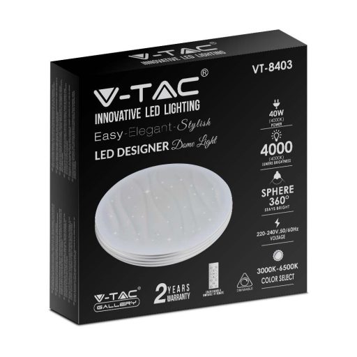 V-TAC Led mennyezeti lámpa csillagos búrával távirányítóval Φ395 20W/40W/20W - 2114601