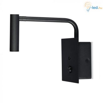   V-TAC 3W LED Fali olvasó lámpa USB porttal fekete 3000K - 211487