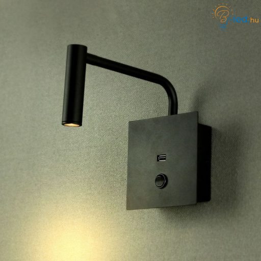 V-TAC 3W LED Fali olvasó lámpa USB porttal fekete 3000K - 211487