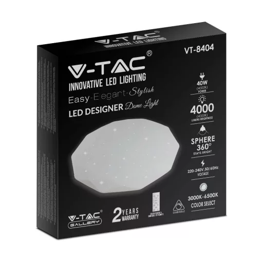 V-TAC Led mennyezeti lámpa csillagos búrával távirányítóval Φ388 20W/40W/20W - 2114931