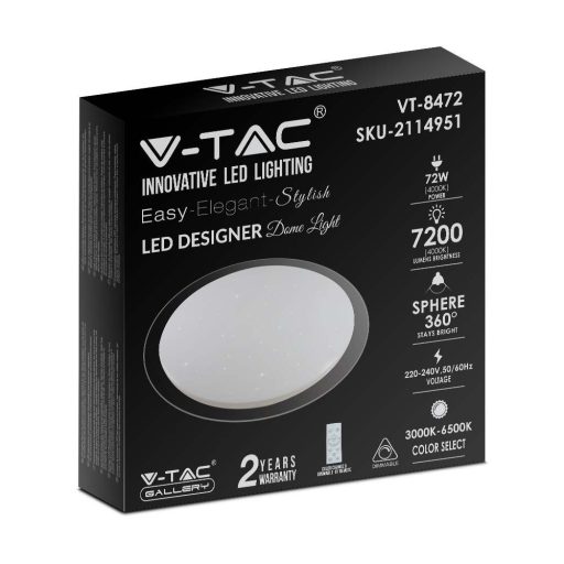 V-TAC Led mennyezeti lámpa csillagos búrával távirányítóval Φ670 36W/72W/36W - 2114951