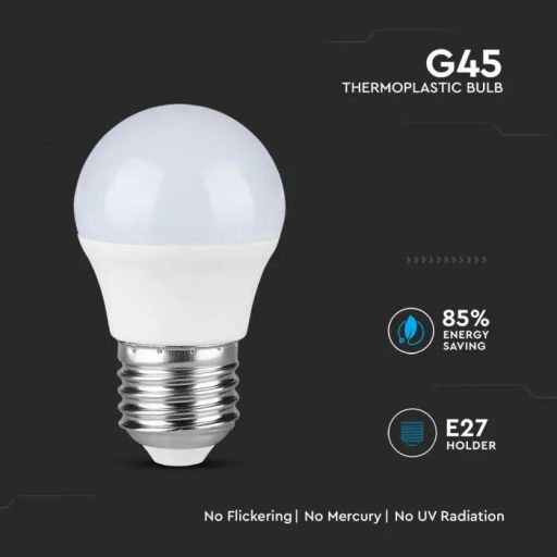 V-TAC LED izzó  E27 G45 4.5W 180° 6400K kisgömb (Samsung Chip) - 21176