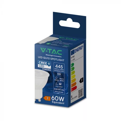 V-TAC LED spotlámpa  GU10 MR16 6W 38° 3000K spot (CREE Chip) - 211896