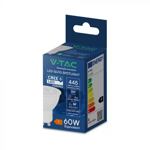 V-TAC LED spotlámpa  GU10 MR16 6W 38° 4000K spot (CREE Chip) - 211906