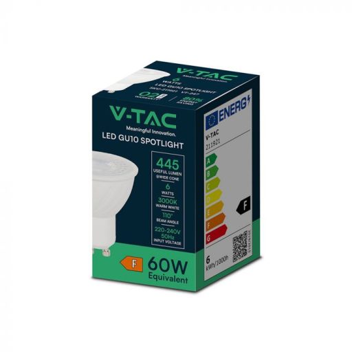 V-TAC LED spotlámpa GU10 MR16 6W 110° 3000K - 211921