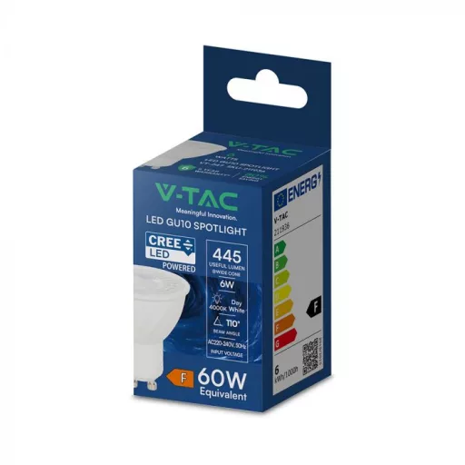 V-TAC LED spotlámpa GU10 MR16 6W 110° 4000K (CREE Chip) - 211936
